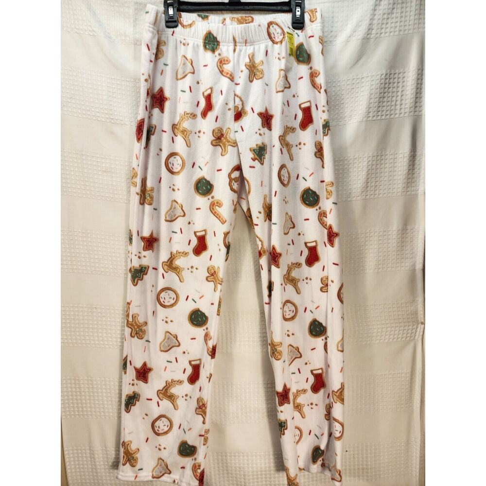 Cuddl Duds Pajama Set Mens Size Med Gingerbread Man Fleece White - Picture 2 of 11